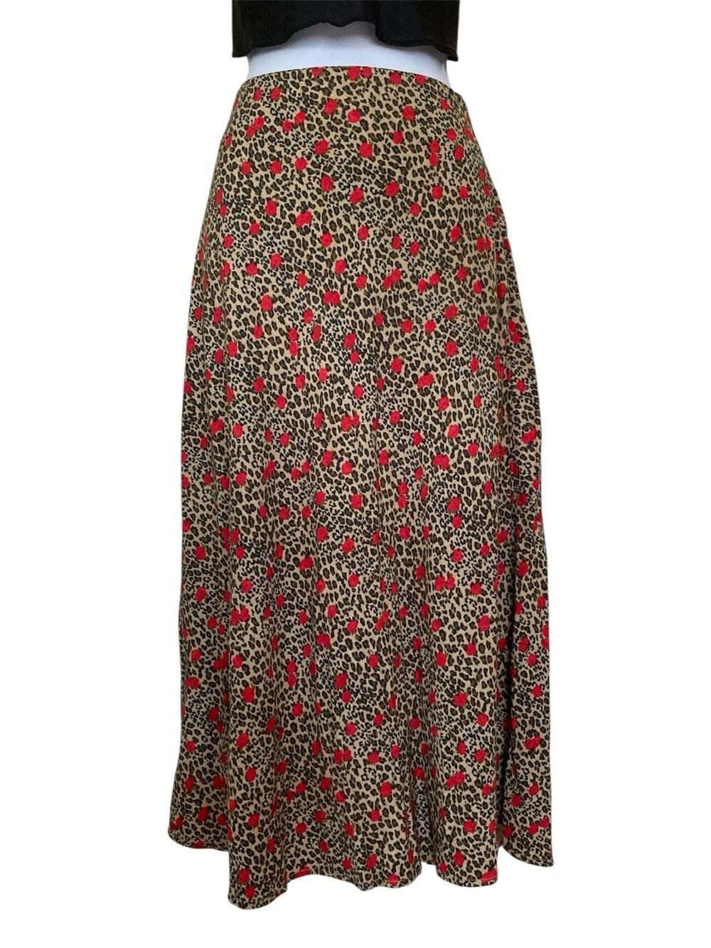 RVCA Cheetah Rose 90s Y2k Goth Boho Cheetah Rose Midi Skirt XS